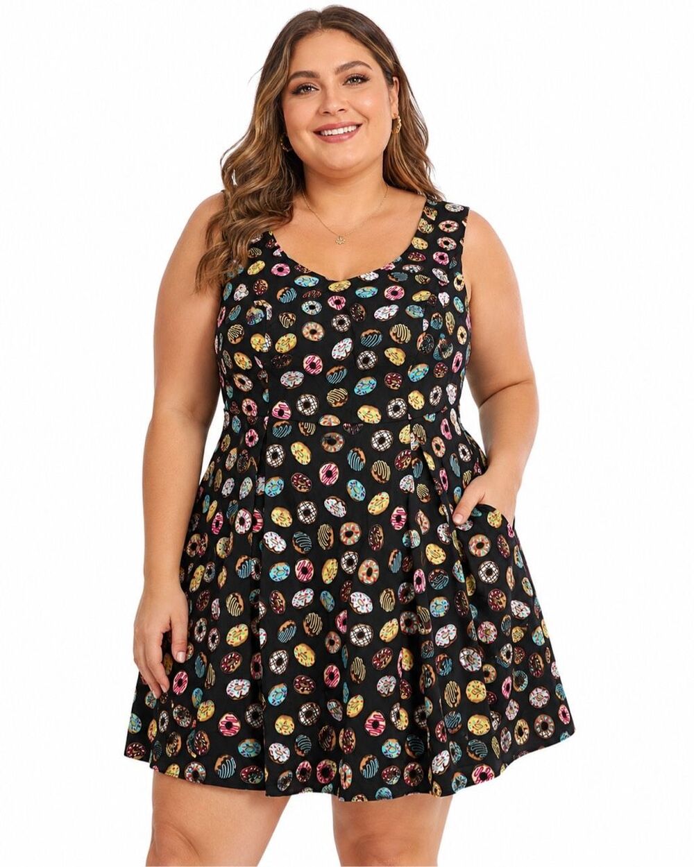 NWT Ixia Donut Print Retro Fit & Flare Dress Plus Size 4X New